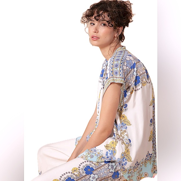 Hale Bob Cap Short Sleeve Floral half Button Shirt Top Blouse S - Picture 8 of 11